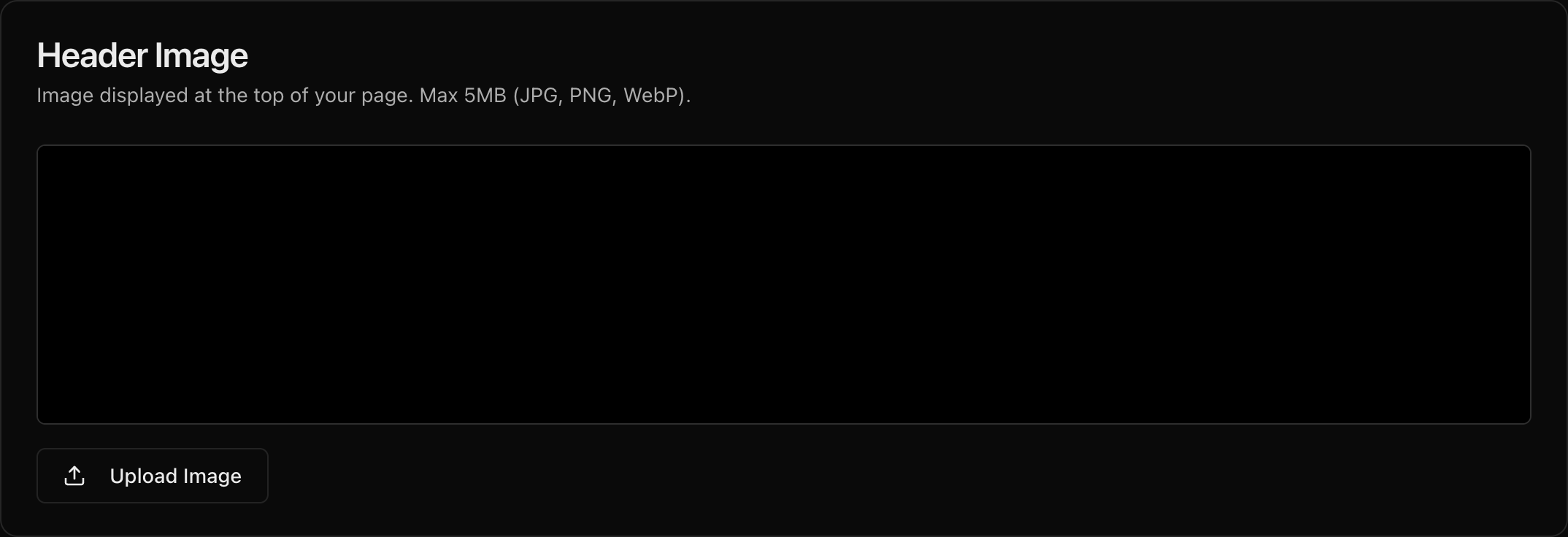 Header Image section with Upload Image button