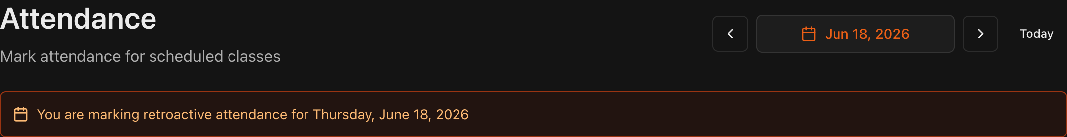 Attendance page with date selector