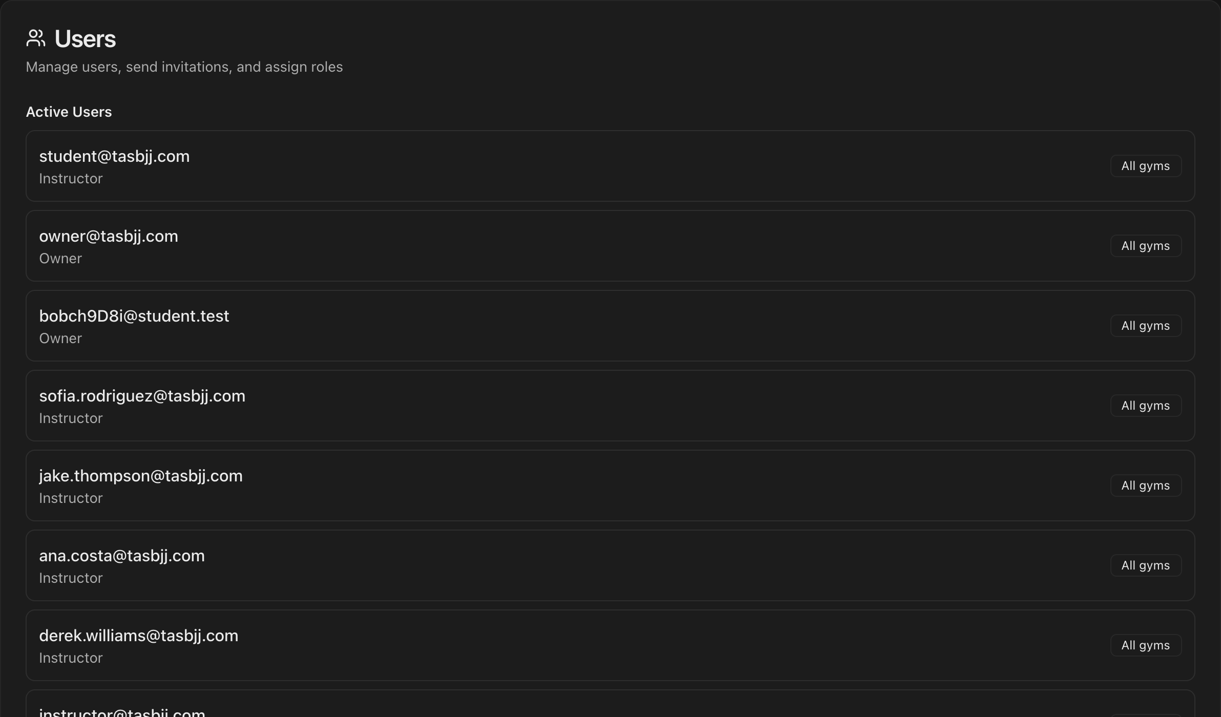 Users & Roles page listing active users and pending invitations