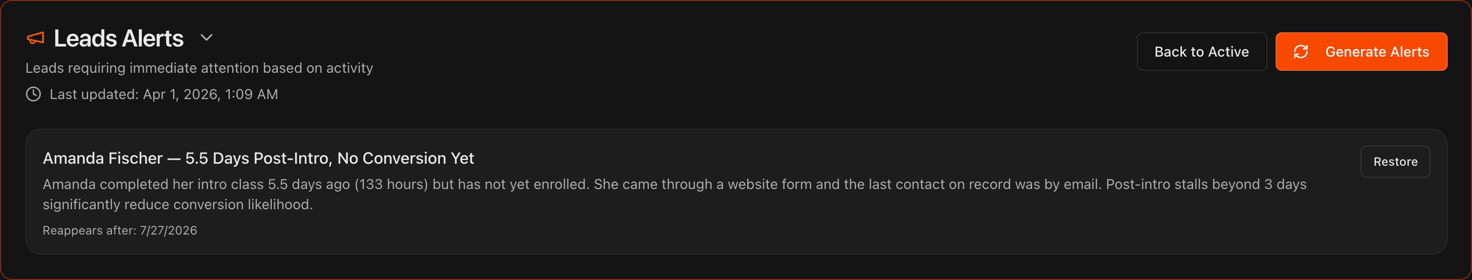 Alert bubble with the X dismiss button highlighted and the Dismissed button visible
