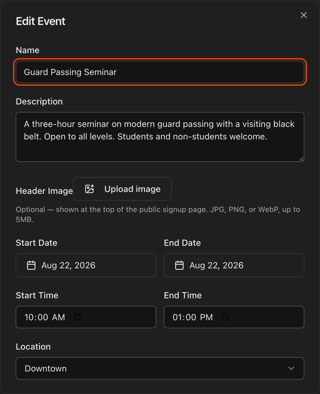 Events page Actions column with pencil and trash icons highlighted