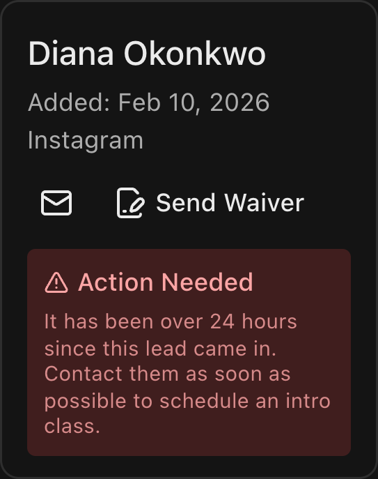 Lead card showing the colored AI status box