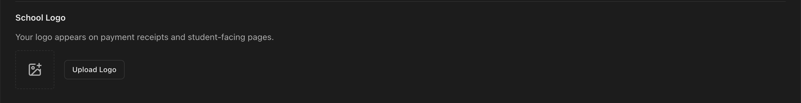 School Settings tab showing the School Logo upload section