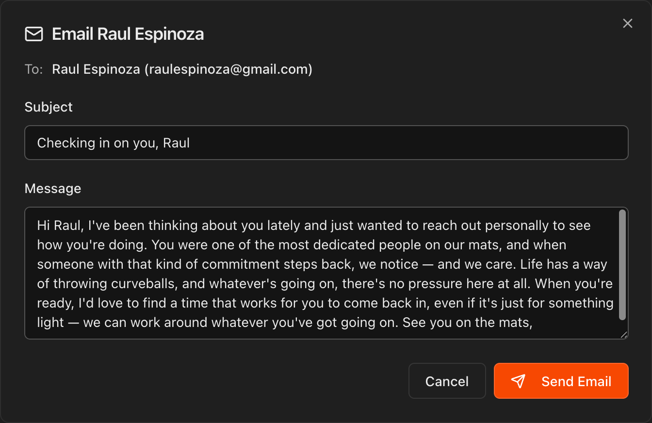 Email compose window pre-filled by AI for the at-risk student