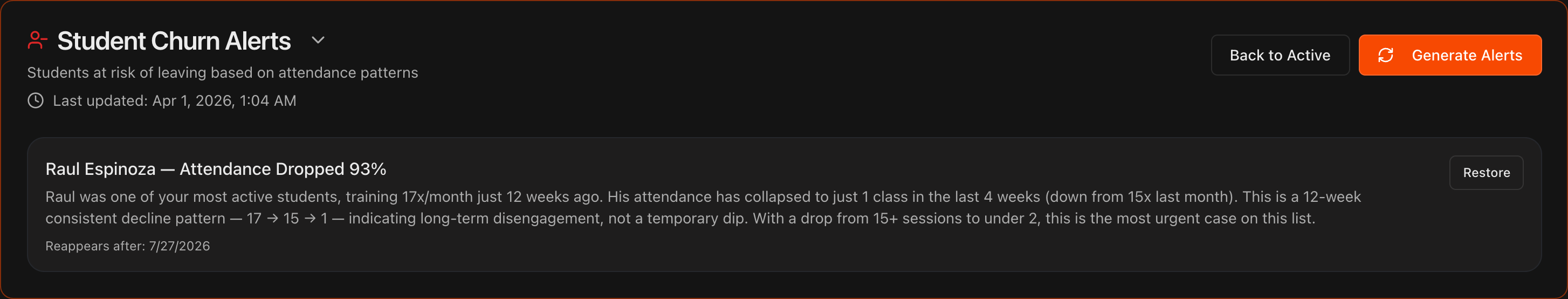 Alert bubble with X dismiss button and the Dismissed button visible