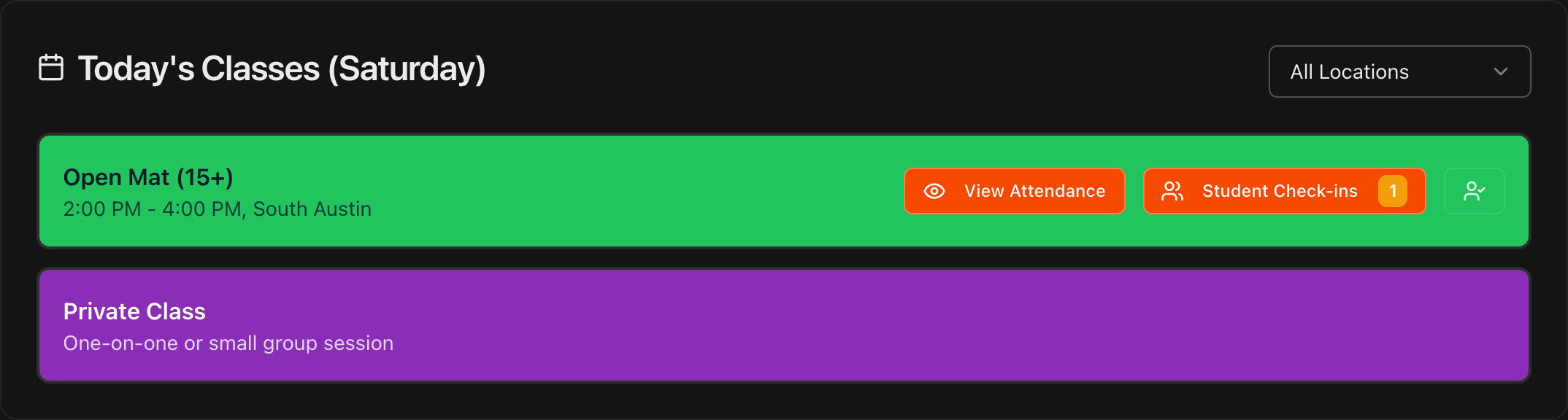 Class bubble with Student Check-ins button showing a badge count