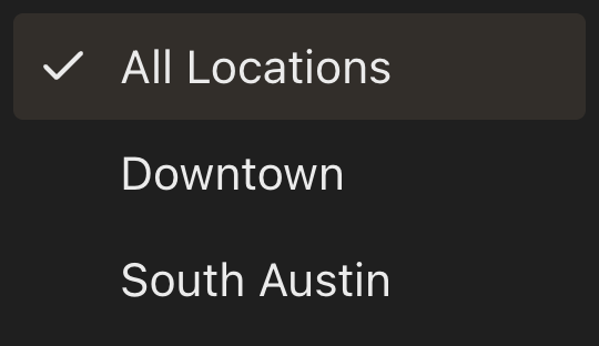 Menu All Locations na página Attendance
