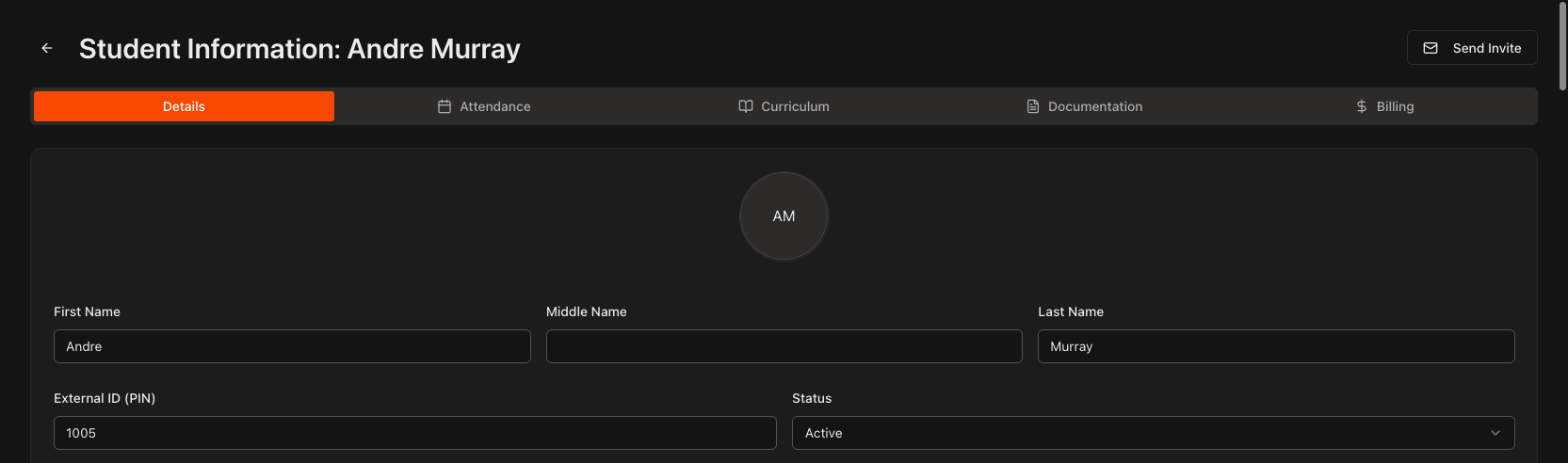 External ID (PIN) field on the student Details tab.